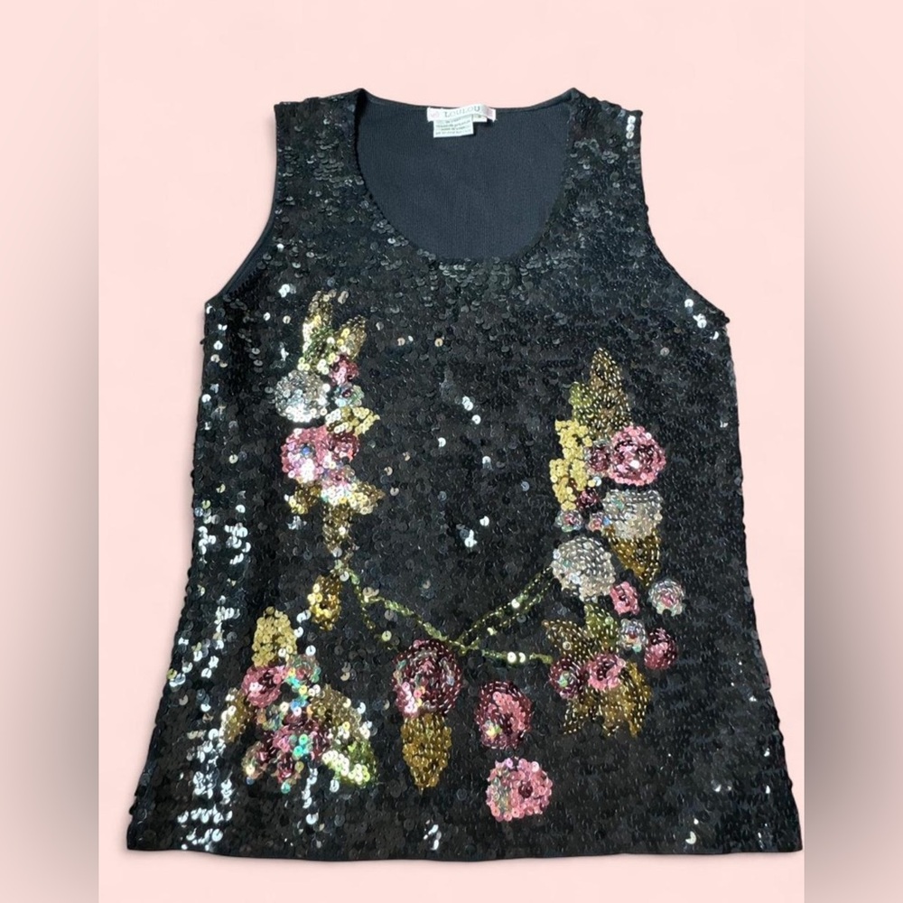LouLou Black Sequin Floral Tank Top